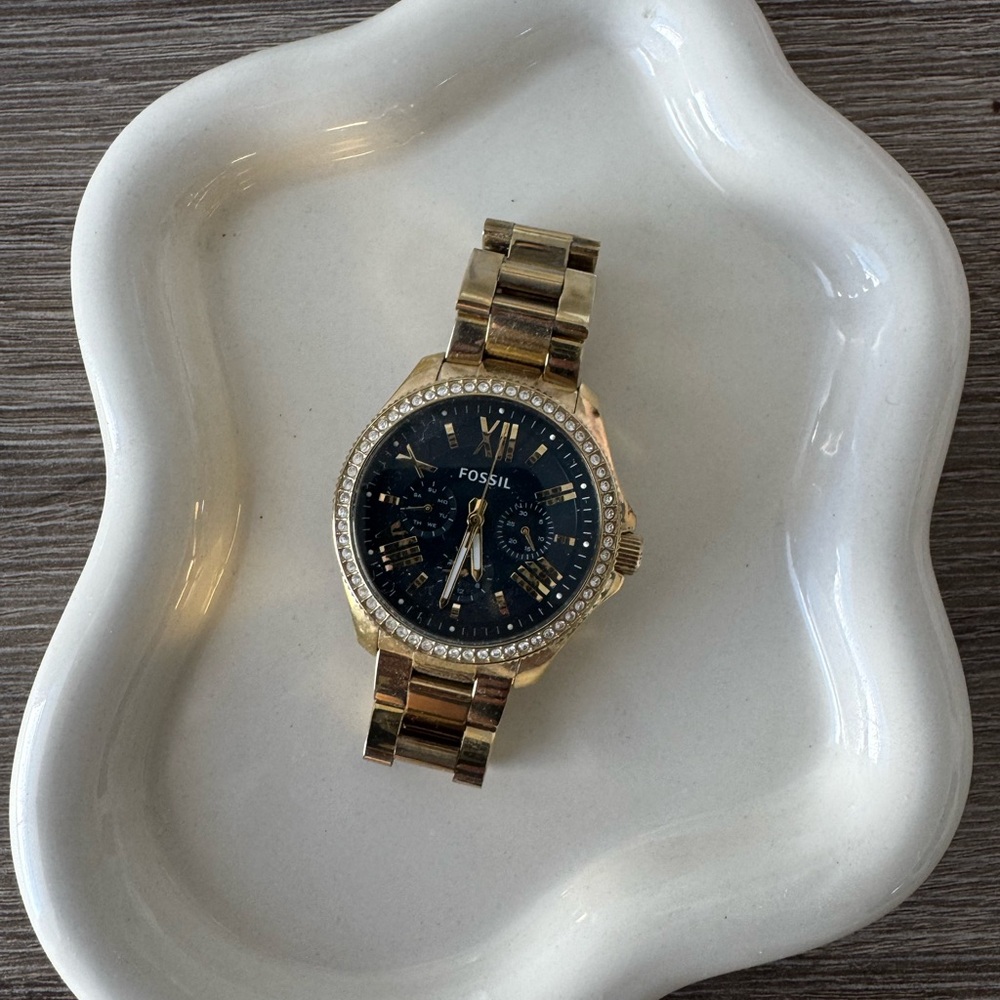 Fossil Gold-Tone Watch with Navy Dial